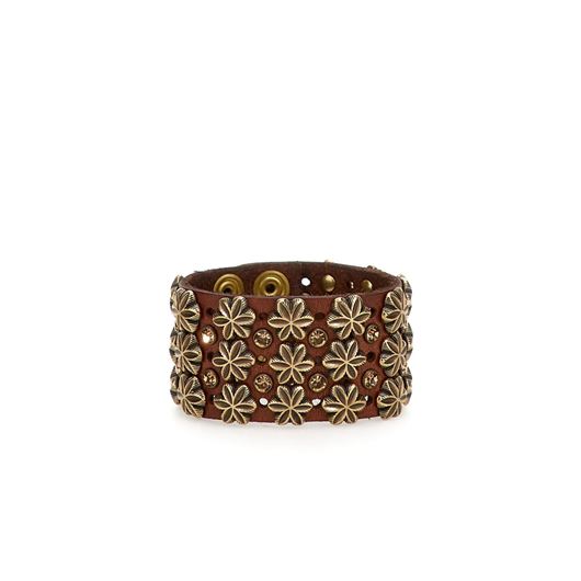 Снимка на CAMPOMAGGI WOMEN'S BRACELET LOIRA IN COGNAC LEATHER WITH STUDS AND STRASS