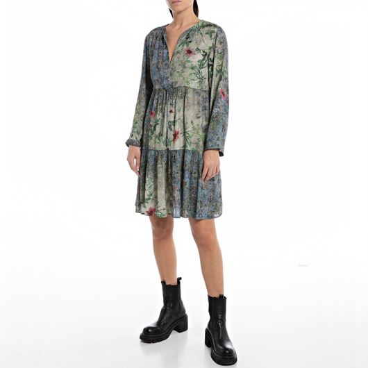 Снимка на REPLAY WOMEN'S KNEE LENGTH DRESS WITH ALL-OVER MAROCAINE PRINT