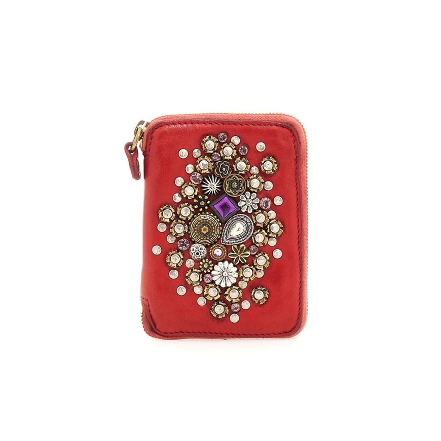 Снимка на CAMPOMAGGI WOMEN'S WALLET AFRODITE IN RED LEATHER WITH STUDS AND RHINESTONES