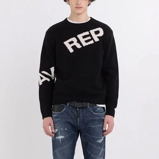Снимка на REPLAY MEN'S SWEATER IN WOOL BLEND WITH JACQUARD LOGO