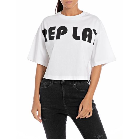 Снимка на REPLAY WOMEN'S CROPPED JERSEY T-SHIRT WITH PRINT