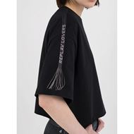 Снимка на REPLAY WOMEN'S CROPPED T-SHIRT WITH FRINGED TRIMMING