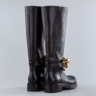 Снимка на ELENA IACHI WOMEN'S BLACK LEATHER BOOTS GOLD CHAIN