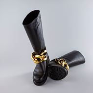 Снимка на ELENA IACHI WOMEN'S BLACK LEATHER BOOTS GOLD CHAIN