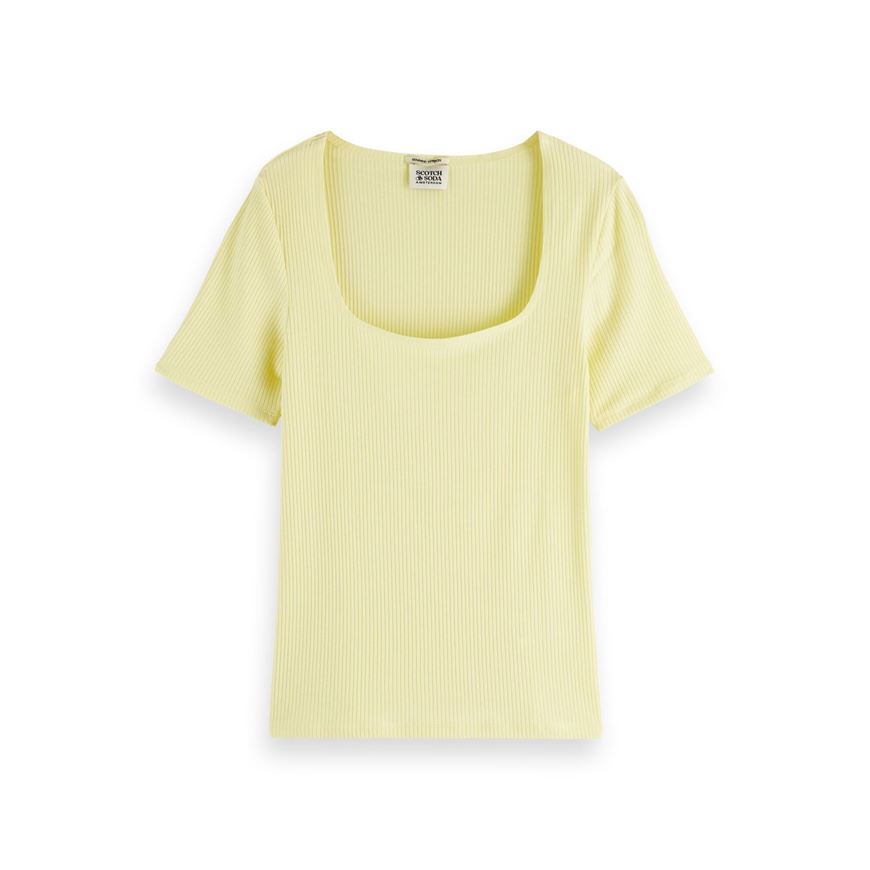 Снимка на SCOTCH&SODA WOMEN'S FITTED RIBBED SCOOP-NECK T-SHIRT