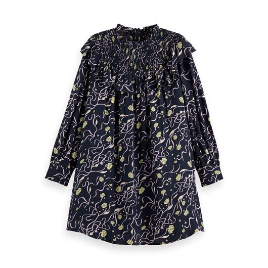 Снимка на SCOTCH&SODA WOMEN'S SHORT FLOWY DRESS WITH SMOCK AND FRILL DETAIL