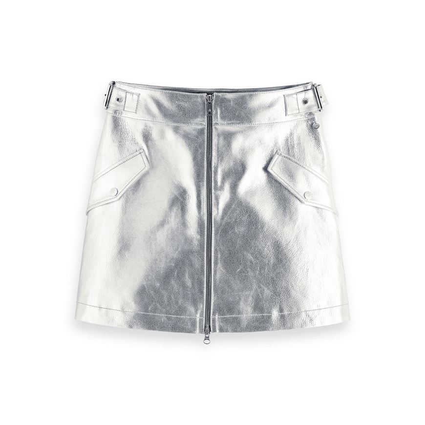 Снимка на SCOTCH&SODA WOMEN'S A-LINE HIGH RISE METALLIC LEATHER MINI SKIRT