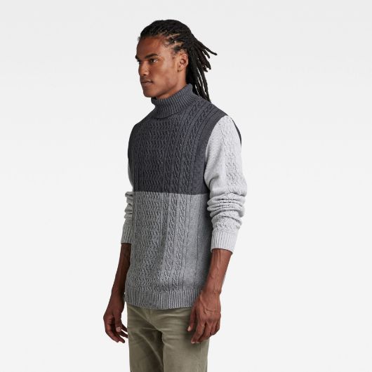 Снимка на G-STAR RAW MEN'S CABLE COLOR BLOCK LOOSE TURTLE KNIT