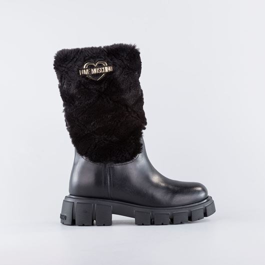 Снимка на LOVE MOSCHINO WOMEN'S CALF SKIN AND ECO FUR WINTER TASSEL BOOTS