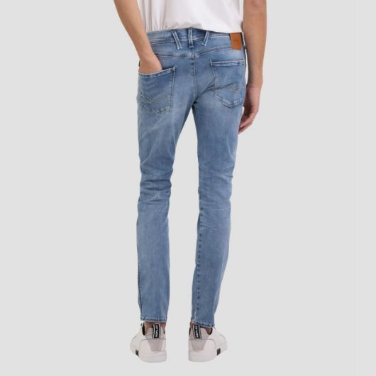 Снимка на REPLAY MEN'S HYPERFLEX OCEAN BLUE BROKEN AND REPAIR SLIM FIT ANBASS JEANS