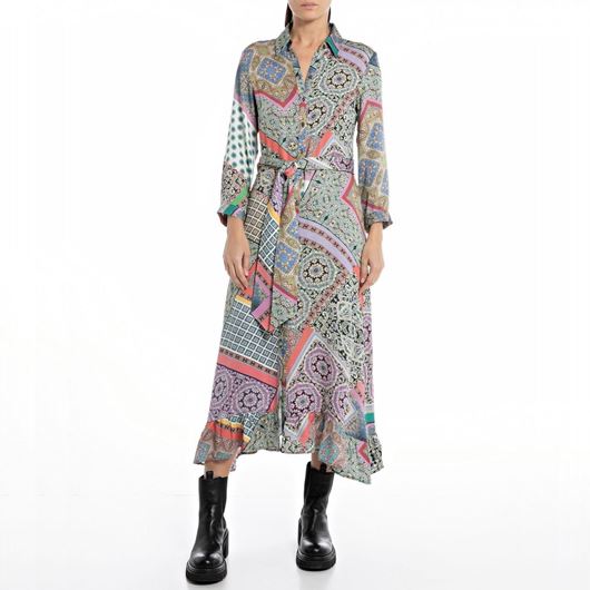 Снимка на REPLAY WOMEN'S LONG VISCOSE SHIRT DRESS WITH ALL-OVER PRINT