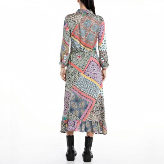 Снимка на REPLAY WOMEN'S LONG VISCOSE SHIRT DRESS WITH ALL-OVER PRINT