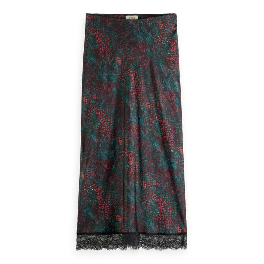 Снимка на SCOTCH&SODA WOMEN'S SATIN HIGH RISE MIDI SKIRT WITH LACE DETAIL