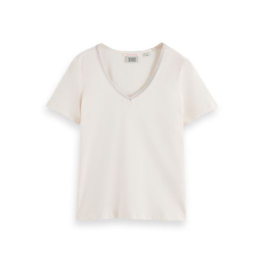 Снимка на SCOTCH&SODA WOMEN'S WOVEN TRIM V-NECK T-SHIRT