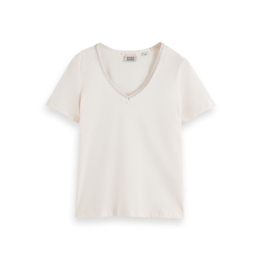 Снимка на SCOTCH&SODA WOMEN'S WOVEN TRIM V-NECK T-SHIRT