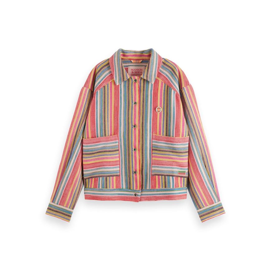 Снимка на SCOTCH&SODA WOMEN'S SHORT TRUCKER JACKET IN MULTICOLOUR STRIPE