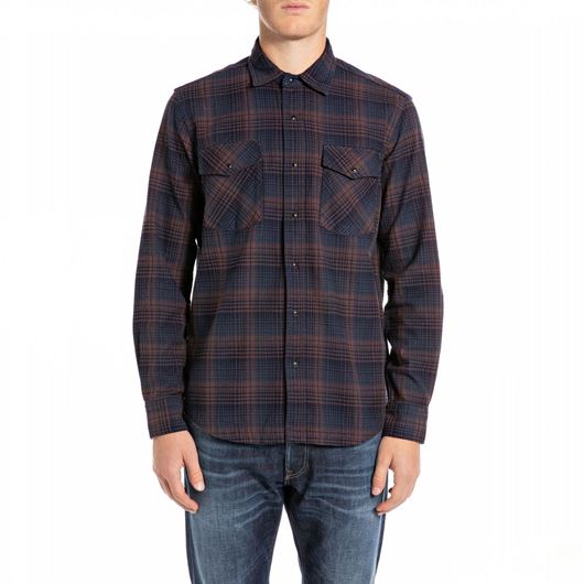 Снимка на REPLAY MEN'S INDIGO CHECKED COTTON SHIRT