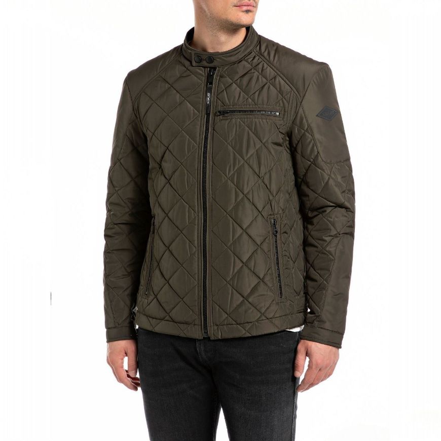 Picture of REPLAY MEN'S FULL-ZIP QUILTED JACKET IN DARK OLIVE
