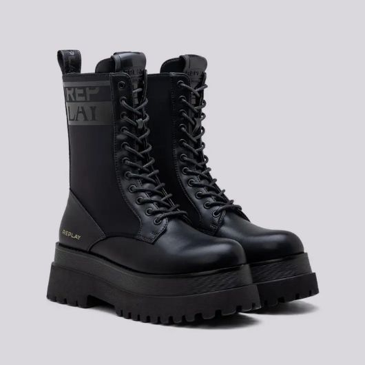 Снимка на REPLAY WOMEN'S ANY DOUBLE COMBAT BOOTS WITH LACES AND LETTERING