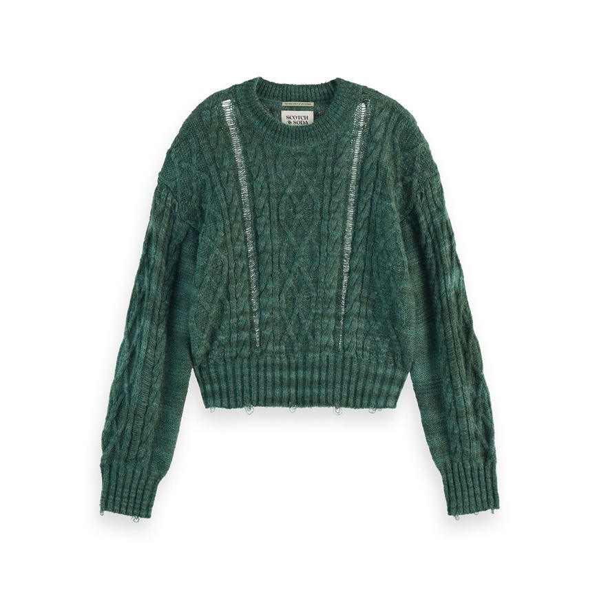 Снимка на SCOTCH&SODA WOMEN'S DISTRESSED CABLE STITCH CROPPED PULLOVER