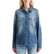 Снимка на SCOTCH&SODA WOMEN'S WASHED REGULAR FIT DENIM WESTERN SHIRT WITH EMBROIDERIES