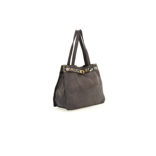 Снимка на CAMPOMAGGI WOMEN'S SHOPPER BAG BELLA DI NOTTE IN GREY LEATHER WITH STUDS 