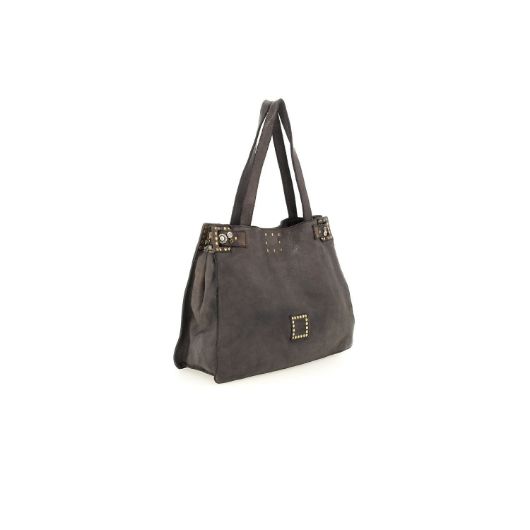 Снимка на CAMPOMAGGI WOMEN'S SHOPPER BAG BELLA DI NOTTE IN GREY LEATHER WITH STUDS 