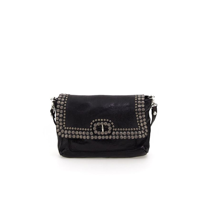 Снимка на CAMPOMAGGI WOMEN'S ORCHIDEA CROSSBODY BAG IN BLACK LEATHER WITH RIVETS