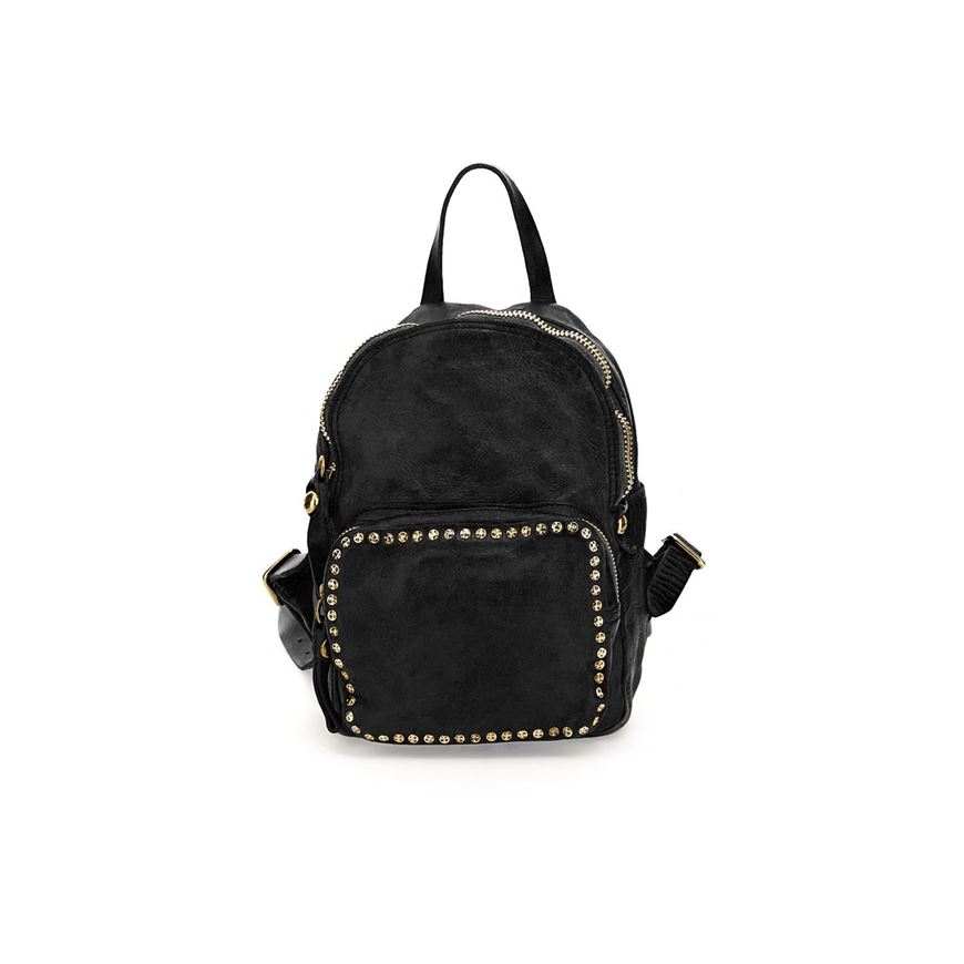 Снимка на CAMPOMAGGI WOMEN'S SMALL BACKPACK KURA IN BLACK LEATHER WITH RIVETS