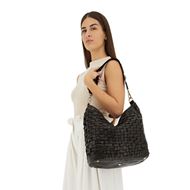 Снимка на CAMPOMAGGI WOMEN'S HOBO BAG IN BLACK LEATHER WITH EDERA WEAVE WITH DECORATED SHOULDER STRAP