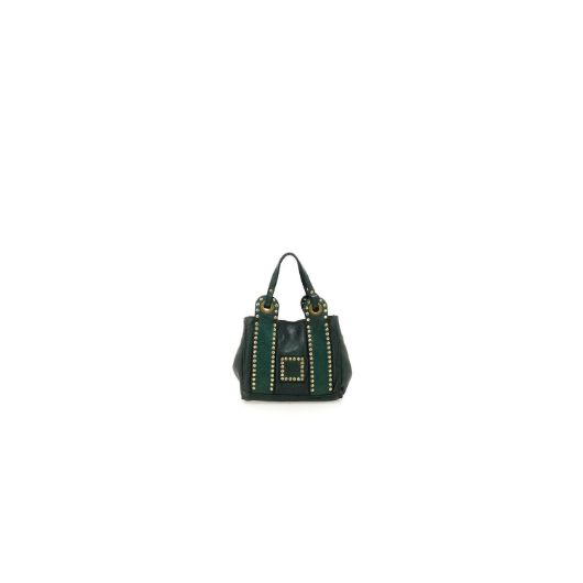 Снимка на CAMPOMAGGI WOMEN'S CROSSBODY BAG BELLA DI NOTTE IN GREEN LEATHER WITH STUDS