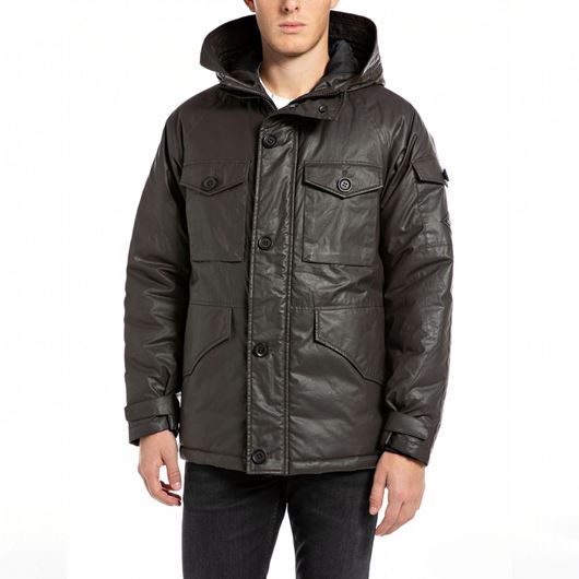 Снимка на REPLAY MEN'S  HOODED FULL-ZIP JACKET IN COATED COTTON TWILL