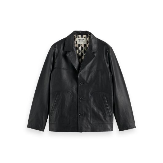 Снимка на SCOTCH&SODA MEN'S LEATHER BLAZER JACKET IN BLACK