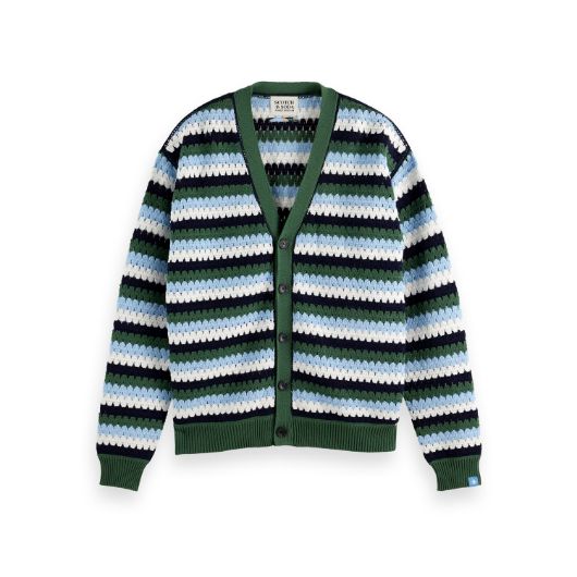 Снимка на SCOTCH&SODA MEN'S CROCHET DROPPED SHOULDER CARDIGAN IN DARK GREEN