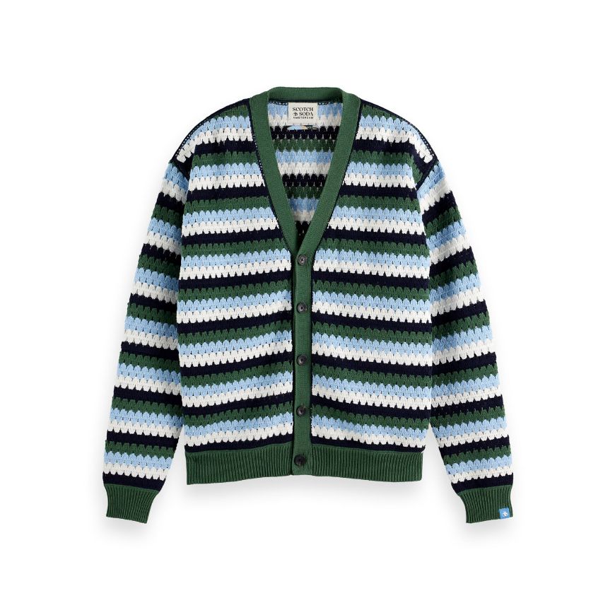 Снимка на SCOTCH&SODA MEN'S CROCHET DROPPED SHOULDER CARDIGAN IN DARK GREEN