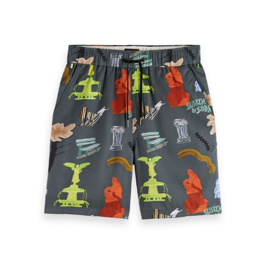 Снимка на SCOTCH&SODA MEN'S FAVE - PRINTED TENCEL RELAXED FIT BERMUDA SHORT IN DARK GREEN