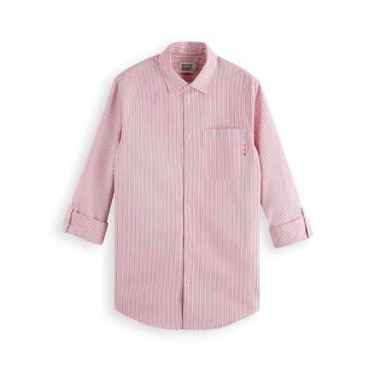 Снимка на SCOTCH&SODA MEN'S SEASONAL CORE - REGULAR FIT STRIPE OXFORD SHIRT IN DARK PINK