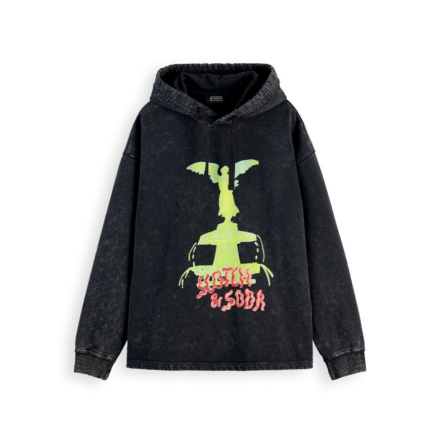 Снимка на SCOTCH&SODA MEN'S WASHED ARTWORK RELAXED FIT HOODIE IN BLACK