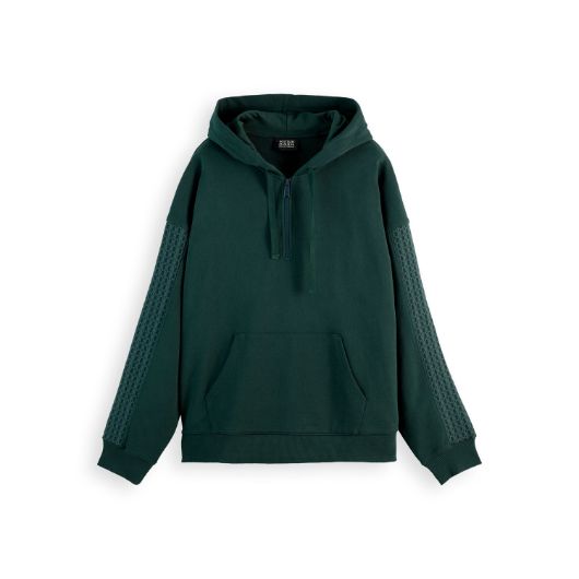 Снимка на SCOTCH&SODA MEN'S RIB INSERT ZIPPED LOOSE FIT HOODIE IN DARK GREEN