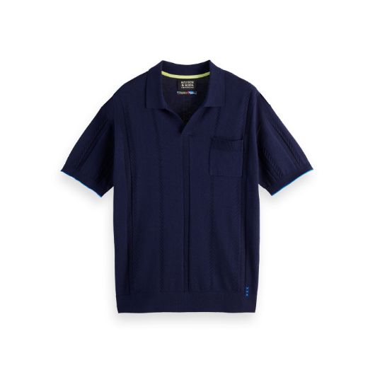 Снимка на SCOTCH&SODA MEN'S KNITTED V-NECK RELAXED FIT POLO IN NAVY