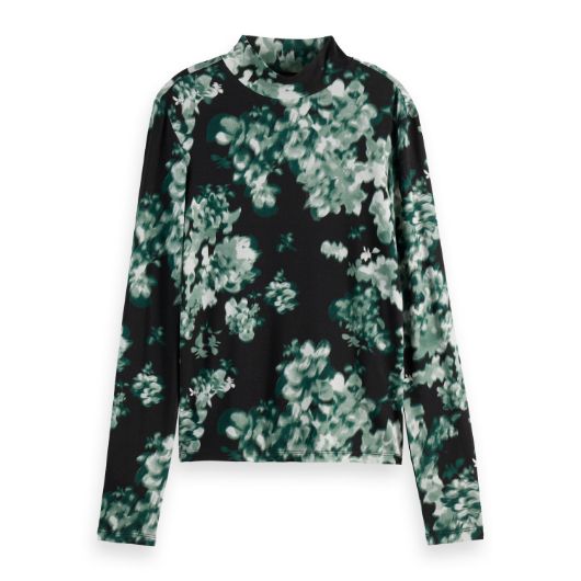 Снимка на SCOTCH&SODA WOMEN'S ALL OVER PRINTED MOCK NECK LS T-SHIRT IN NIEUW BLOSSOM PRINT PARK GREEN