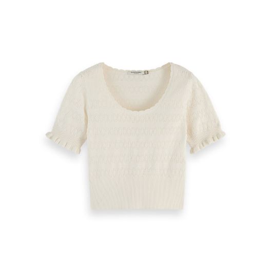 Снимка на SCOTCH&SODA WOMEN'S POINTELLE STITCH KNITTED TEE IN SOFT ICE