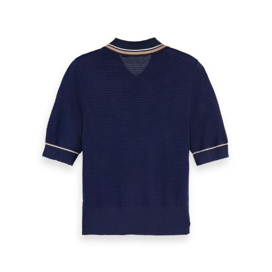 Снимка на SCOTCH&SODA WOMEN'S POINTELLE COLLARED KNITTED TEE IN NAVY