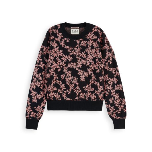 Снимка на SCOTCH&SODA WOMEN'S JACQUARD RELAXED PULLOVER IN NIEUW BLOSSOM FLORAL JACQUARD