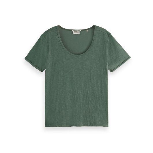 Снимка на SCOTCH&SODA WOMEN'S U-NECK SLUB REGULAR T-SHIRT IN PARK GREEN