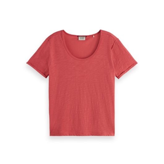 Снимка на SCOTCH&SODA WOMEN'S U-NECK SLUB REGULAR T-SHIRT IN DUSTY RED