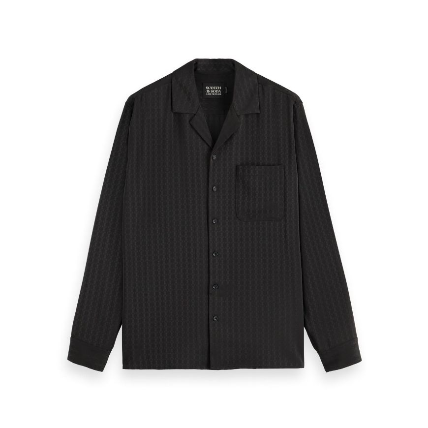 Picture of SCOTCH&SODA MEN'S RELAXED FIT JACQUARD SATEEN SHIRT IN BLACK