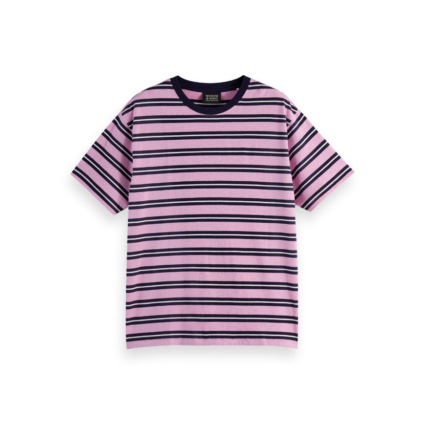 Снимка на SCOTCH&SODA MEN'S STRIPE YARN-DYED RELAXED FIT T-SHIRT IN DARK PINK