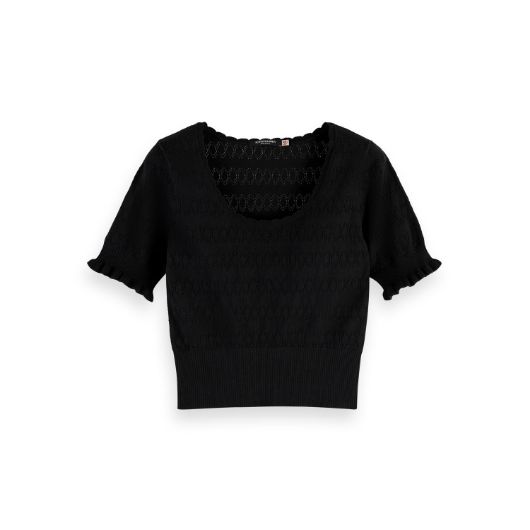 Снимка на SCOTCH&SODA WOMEN'S POINTELLE STITCH KNITTED TEE IN BLACK