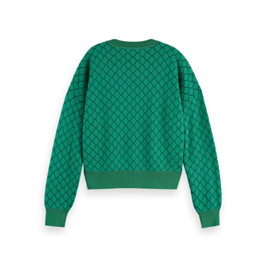 Снимка на SCOTCH&SODA WOMEN'S JACQUARD RELAXED PULLOVER IN BRIGHT GREEN